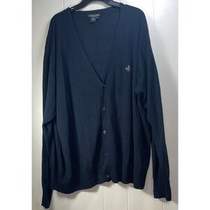 The J Peterman company‎ mens XXL sweater cardigan jacket button lined blend navy